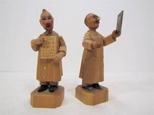 lot 269 image: Mid Century ANRI ITALY Optometrist & Radiologist Wood Carving Figurines