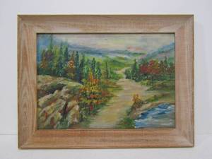 lot 270 image: Vintage Original Mountain Path Scene Oil Painting