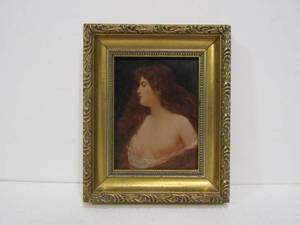 lot 271 image: Portrait of Semi-Nude Lady Hand Painted Embellished Miniature Signed Braun Clemet 1899