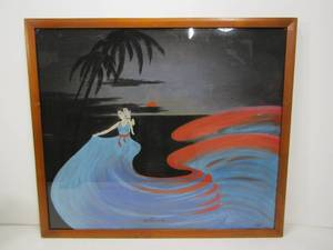 lot 273 image: Original Art Deco Love in Paradise Chalk Painting Signed Jerry