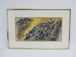 lot 123 image: Framed Signed Vintage Mid Century Lava Flow Watercolor Painting
