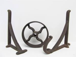 lot 227 image: Antique Cast Iron Hooks & Spoked Wheel