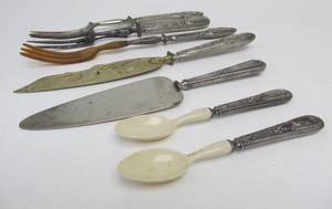 lot 236 image: Group of Antique Sterling Silver Handled Serving Utensils