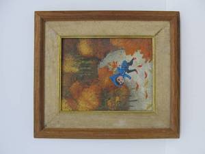 lot 238 image: Vintage 1960s Framed Signed Pixie Painting Leaf-Like by Paul Back