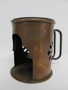 lot 249 image: Signed Antique Pierced Copper Candle Lamp