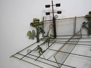 lot 317 image: C. Jere Style Vintage MetalBrass Wall Sculpture of Doubles Tennis Match