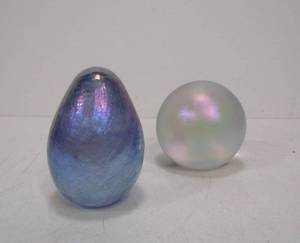 lot 353 image: 2 Iridescent Art Class Paperweights - One Signed OBG