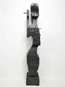 lot 357 image: Unusual Carved Wood Abstract Sculpture wSquare Cut Nails