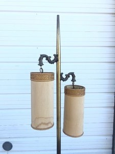 lot 330 image: Signed Mid Century 1950s Brass Dual Shade Floor Lamp