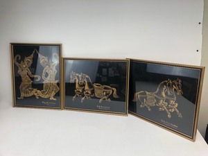 lot 122 image: Set of 3 Framed Vintage Thai Temple Rubbing Artworks