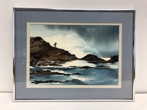lot 127 image: Original 1960s Signed BOB DAHLQUIST Hawaiian Surf Scene Watercolor Painting