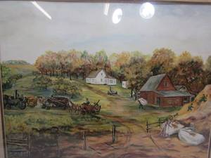 lot 369 image: Vintage Framed MAMIE FALK Print - Refilling the Bed Ticks