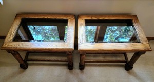 lot 116 image: Pair of Glass Topped Wood Side Tables