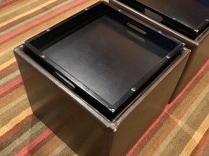 lot 121 image: Pair of Faux Leather Storage Cube Ottomans