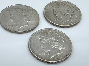 lot 158 image: Three 1926 Peace Dollars