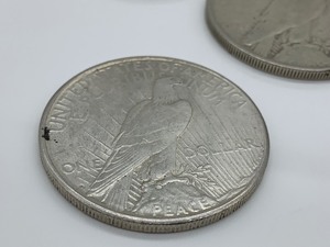 lot 155 image: Three 1922 D Peace Dollar Coins and One 1921 D Dollar Coin