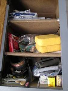 lot 403 image: Cabinet Full of Hardware, Cleaning,...
