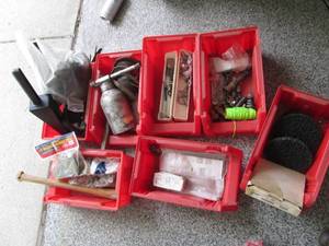 lot 437 image: Stackable Red Parts Bins With Conte...