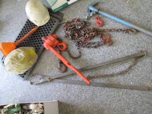 lot 439 image: (2) Hard Hats, Tools, Mats, & Oil F...