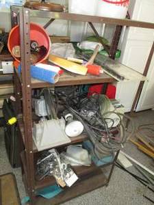 lot 452 image: Metal 5 Tier Shelf Full of Contents...