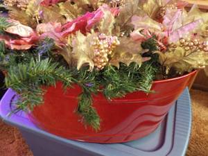 lot 87 image: Large Red Bucket with Xmas Dcor...