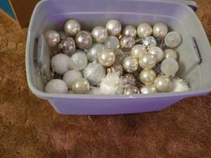 lot 107 image: Silver Christmas Ornaments in a Cov...