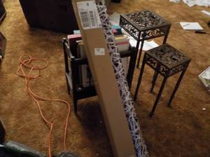 lot 185 image: 2 Metal Plant Stands, Record Stand ...
