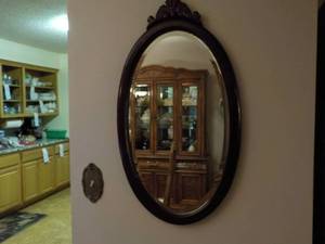 lot 688 image: Oval Wall Mirror with Curved Wood F...