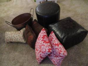 lot 568 image: 2 Footstools and 5 Pillow and Brass...