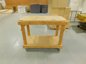 lot 313 image: Wood Bench on Wheels