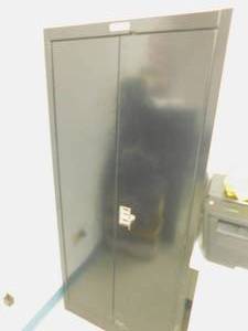 lot 430 image: Black Metal Cabinet w Key