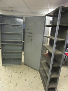 lot 412 image: METAL SHELF UNITS AND DOUBLE-DOOR CABINET