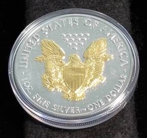 2019 AMERICAN SILVER EAGLE 1 TROY OZ. .999 FINE SILVER GOLD ENHANCED IN AIRTITE