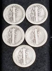 5 EARLY DATE MERCURY DIMES 1916 1918 1920 1923 1926