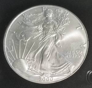 2000 AMERICAN SILVER EAGLE 1 TROY OZ. .999 FINE SILVER BLACK SLAB