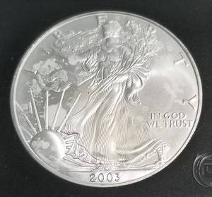 2003 AMERICAN SILVER EAGLE 1 TROY OZ. .999 FINE SILVER BLACK SLAB