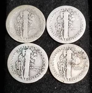 4 EARLY DATE MERCURY DIMES 1916 1917 1918-D 1920