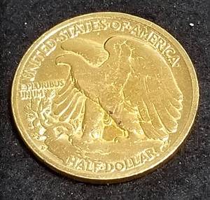 1943-D GOLD PLATED WALKING LIBERTY HALF DOLLAR