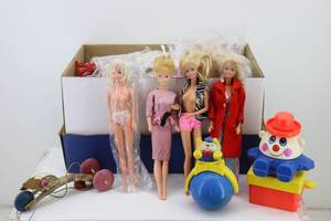 Dolls, Barbies, Old Toys & Box of Doll Clothes