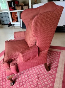 lot 21 image: Red Diamond Print Upholstered High Back Chair