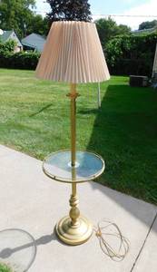 lot 71 image: Brass Lamp with Glass Table