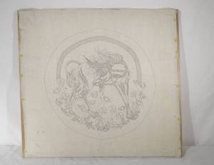 lot 162 image: Unicorn and Flowers Needlepoint on frame
