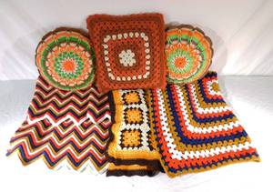 lot 127 image: Lot of Vintage Afgans and Crocheted Pillow Covers