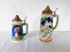 lot 140 image: Lot of 2 Vintage Pewter Top Steins