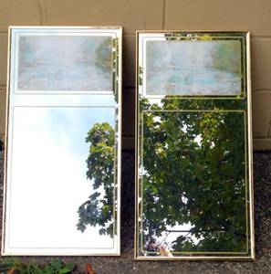 lot 164 image: Set of Vintage Brass Framed Mirror with Swan Art