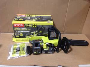 lot 72 image: ONE Lithium 10 in. 18-Volt Lithium-Ion Cordless Chainsaw - 1.5 Ah Battery and Charger Included in good condition