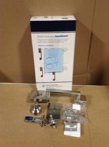 lot 84 image: Camelot Trim Lower Half Front Entry Handleset, Interior and Exterior Grip Door Handle for Entrance and Front Door, Satin Nickel Door in good conditions