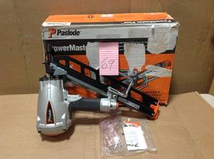 lot 69 image: Paslode Pneumatic 3-12 in. 30°  PowerMaster Plus Clipped-Head Framing Nailer in good condition