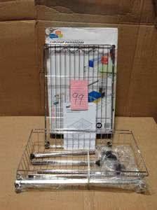 lot 99 image: Honey-Can-Do 11 in. H x 12 in. W x 18 in. D Adjustable Steel Shelf with Basket Cabinet Organizer in Chrome in good condition