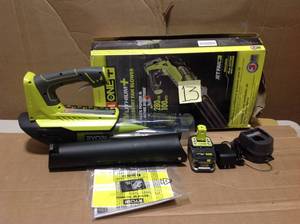 lot 13 image: RYOBI ONE 100 MPH 280 CFM Variable-Speed 18-Volt Lithium-Ion Cordless Jet Fan Leaf Blower 4Ah Battery and Charger Included